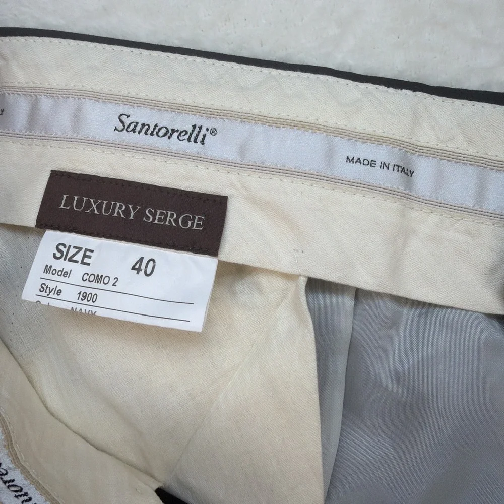 Santorelli Dress Pants Mens 40‎ Navy Wool Luxury Serge Italy Pleated Front